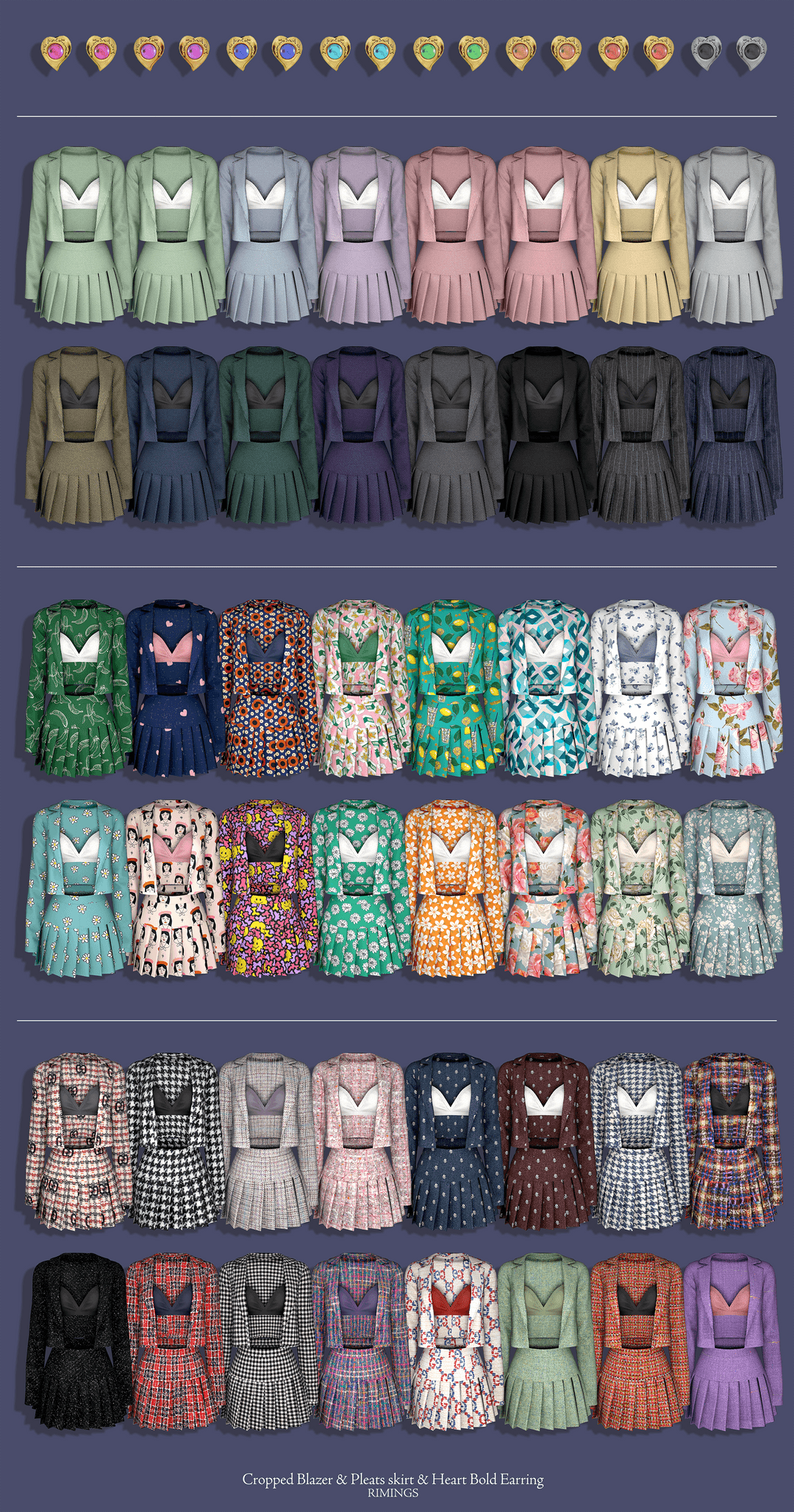 Галерея мода Комплект Cropped Blazer & Pleats Skirt & Heart Earring #1